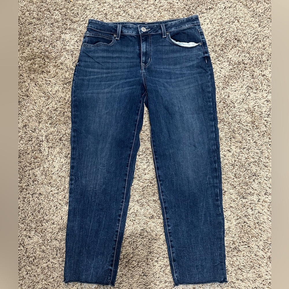 Raw hem dark wash jeans